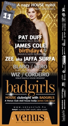 House Opening Badgirls and James Cole Birthday party flyer
