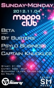 SUNDAY MONDAY - BETA - BIT BUSTERS - CAPTAIN KNUCKLES - PSYLO BUSINESS flyer